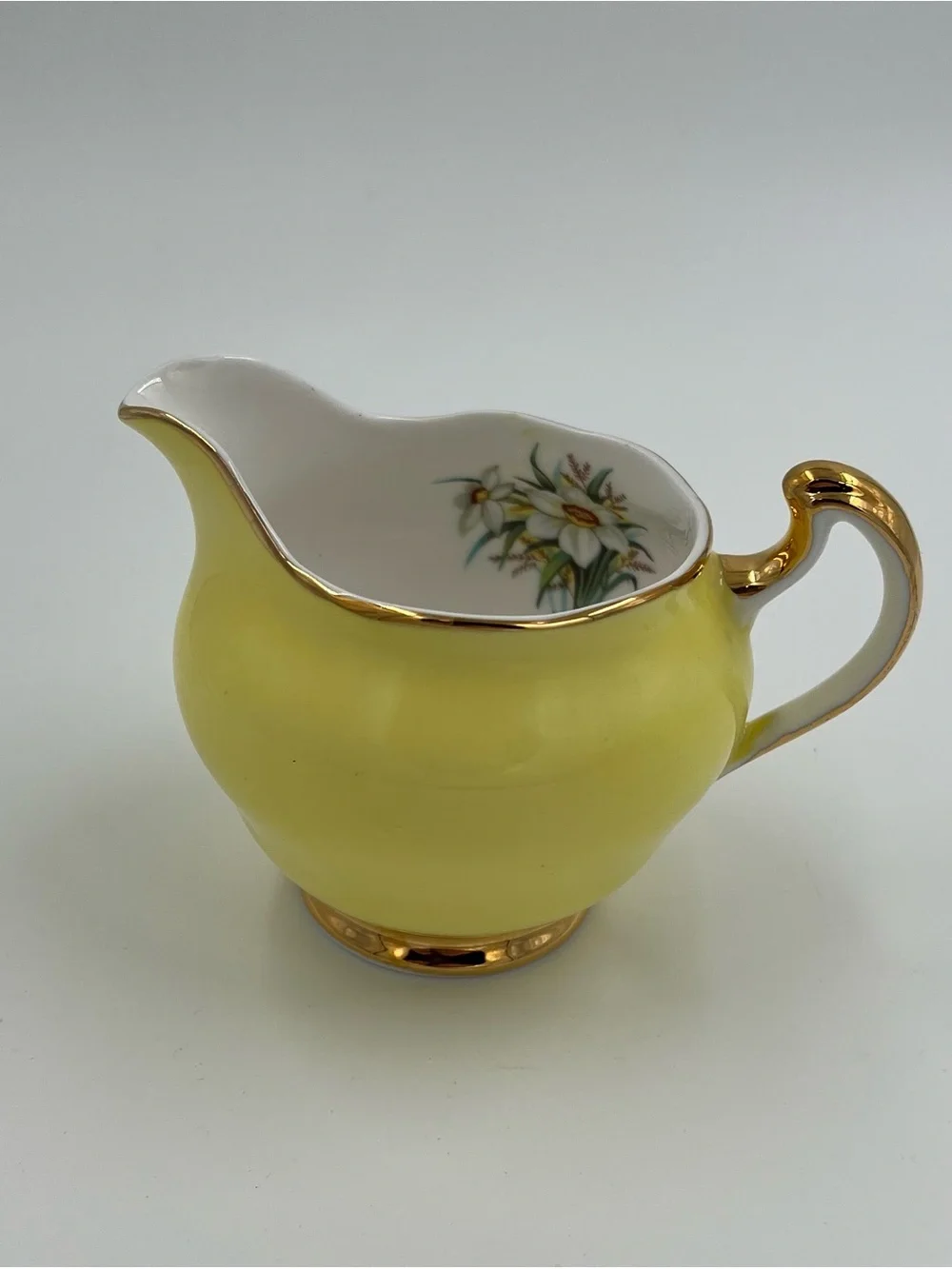 Vintage Yellow Milk Creamer Pitcher Daffodils Fine Bone China By Argyle England